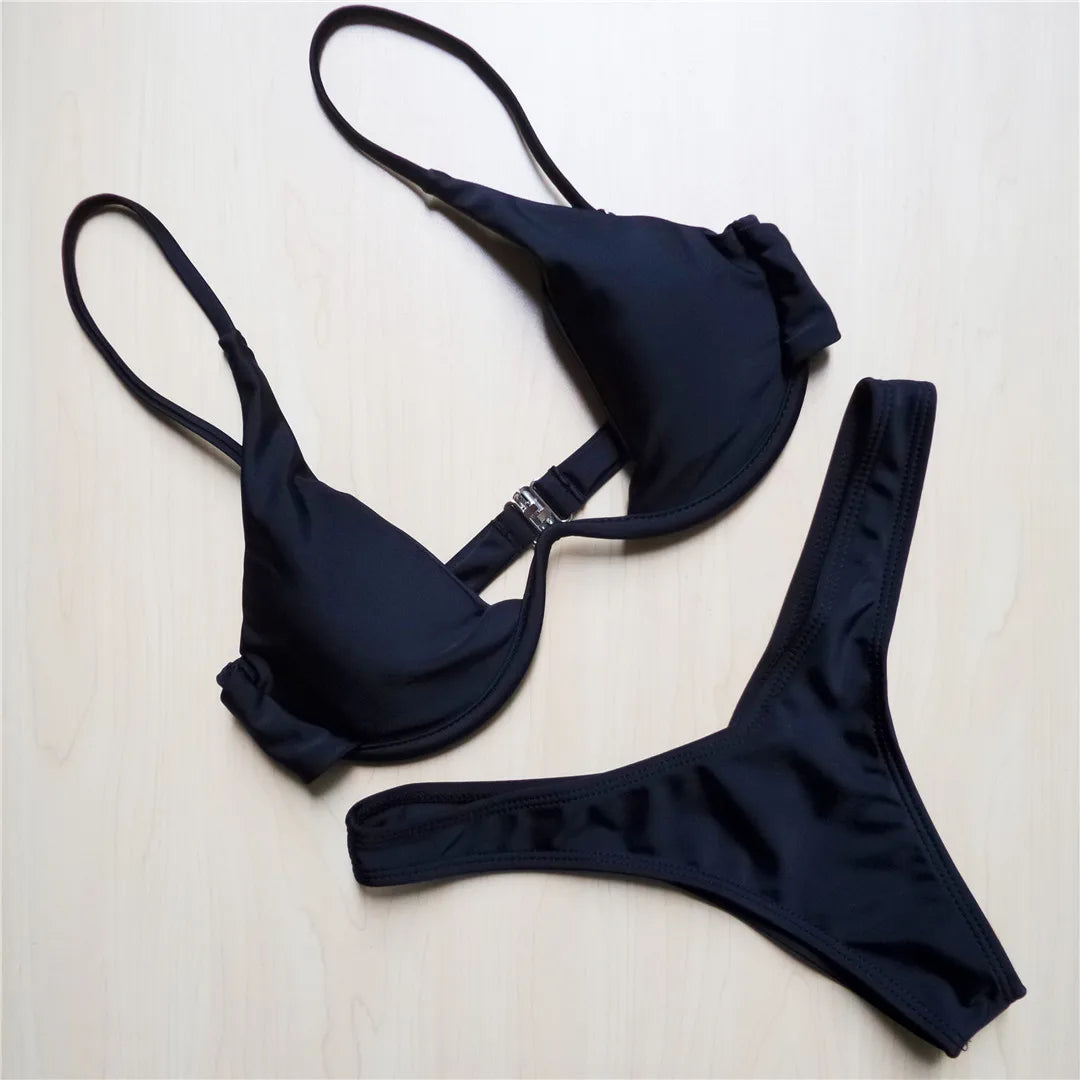 Neon Green V-bar Underwire Bikini 2025 Female Swimsuit Women Swimwear Two-piece V shape Wire Bikini set Bather Bathing Suit K439