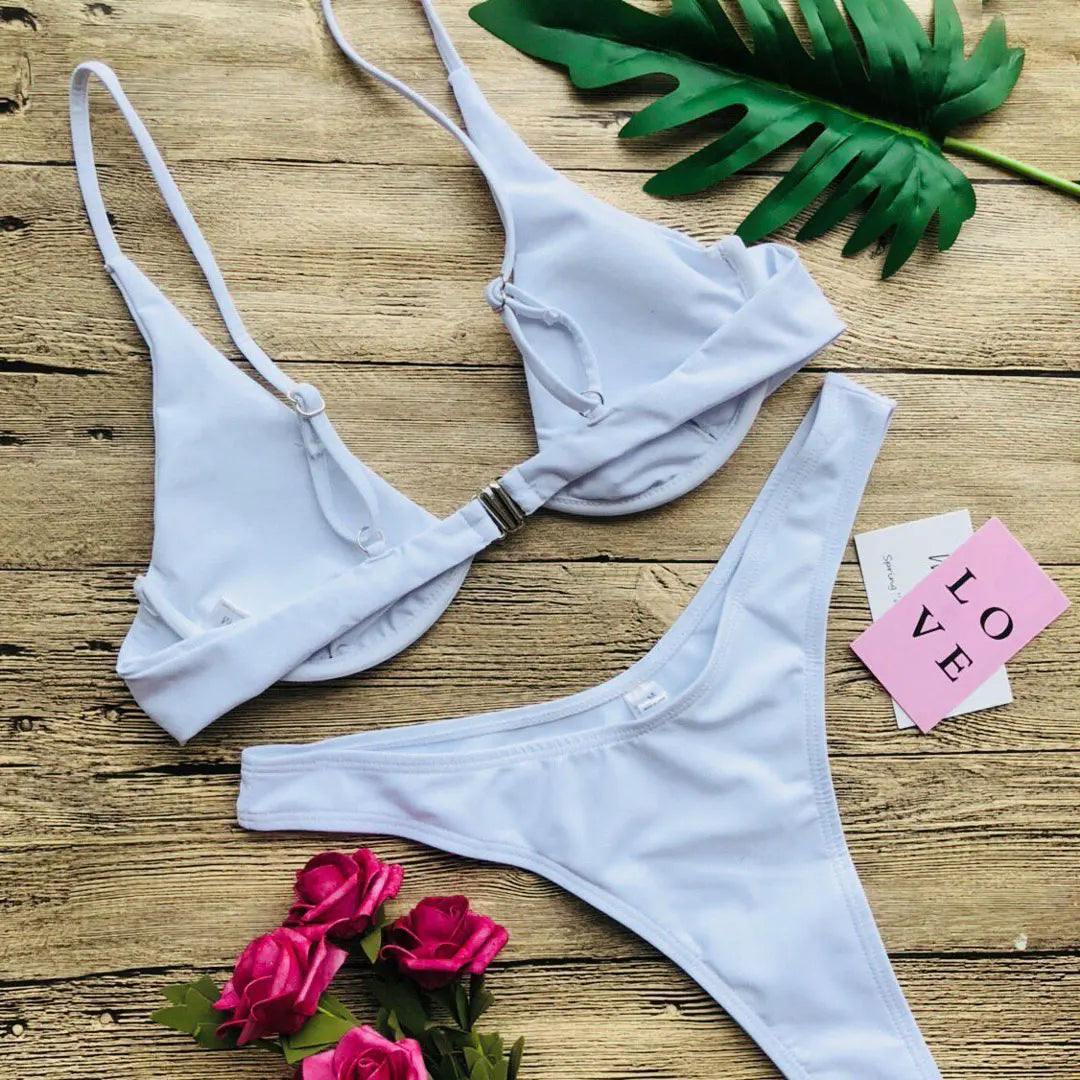 Neon Green V-bar Underwire Bikini 2025 Female Swimsuit Women Swimwear Two-piece V shape Wire Bikini set Bather Bathing Suit K439