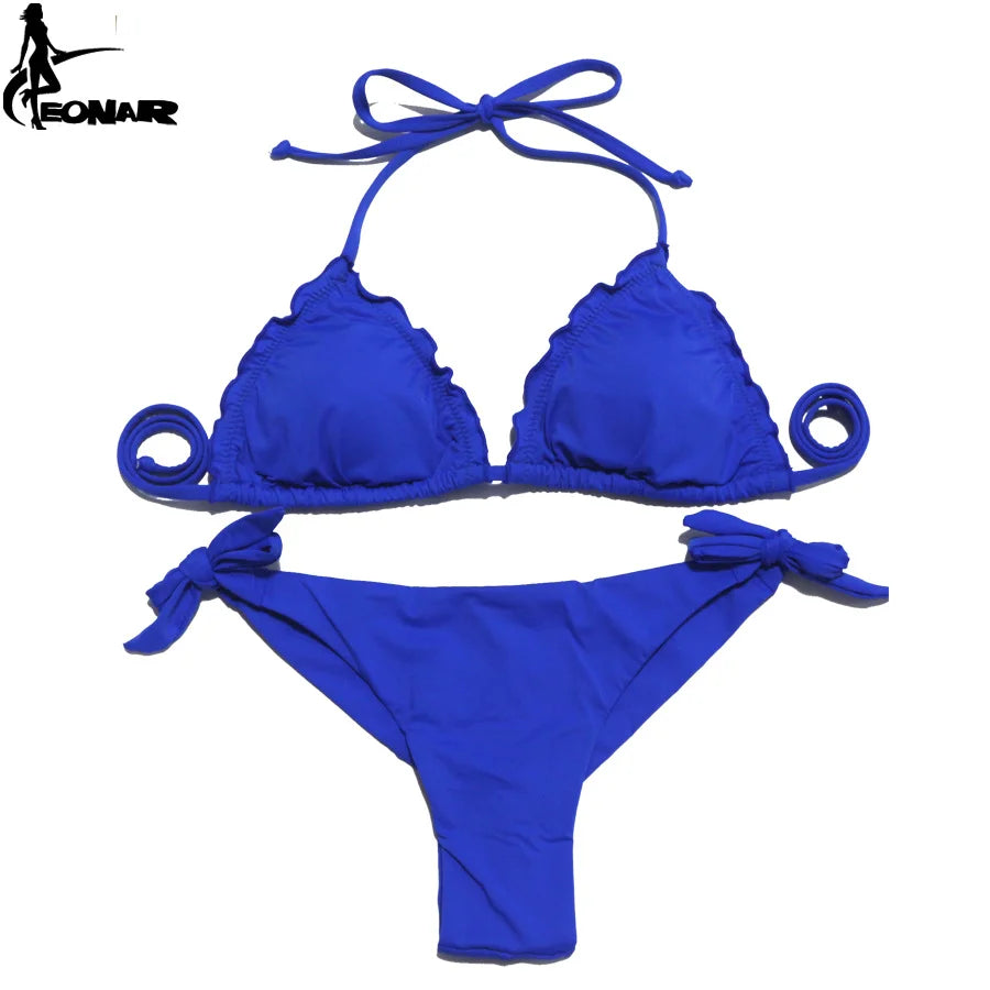 EONAR-Women's Ruffle Push Up Swimsuit, Brazilian Cut Bottom Bikini Set, Swimwear, Bathing Suit