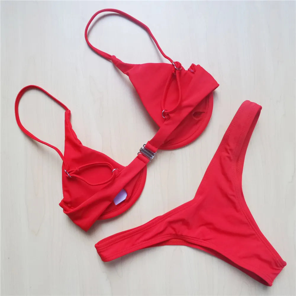 Neon Green V-bar Underwire Bikini 2025 Female Swimsuit Women Swimwear Two-piece V shape Wire Bikini set Bather Bathing Suit K439
