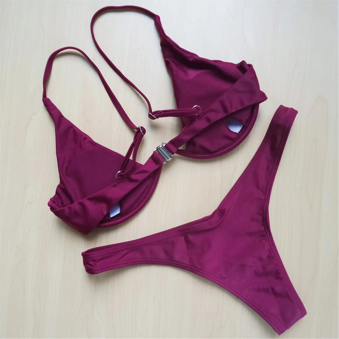 Neon Green V-bar Underwire Bikini 2025 Female Swimsuit Women Swimwear Two-piece V shape Wire Bikini set Bather Bathing Suit K439