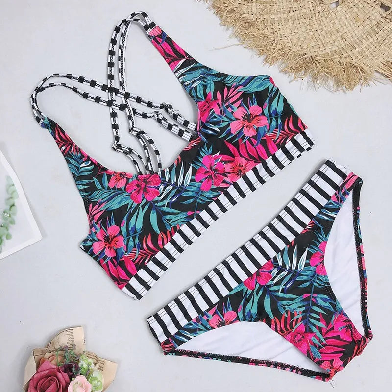 2023 New Sexy Striped Beach Bikinis Set Women Swimwear Push Up Swimsuit Female Bathing Suits Bikini Girls Pool Swimming Suit