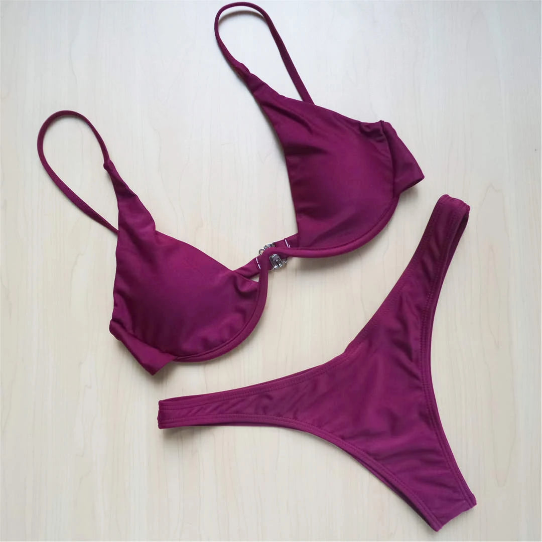 Neon Green V-bar Underwire Bikini 2025 Female Swimsuit Women Swimwear Two-piece V shape Wire Bikini set Bather Bathing Suit K439
