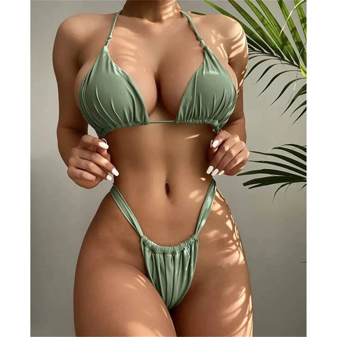 14 Colors Halter High Leg Cut Bikini Women Swimwear Female Swimsuit Two-pieces Bikini set Bather Bathing Suit Swim Lady V4010