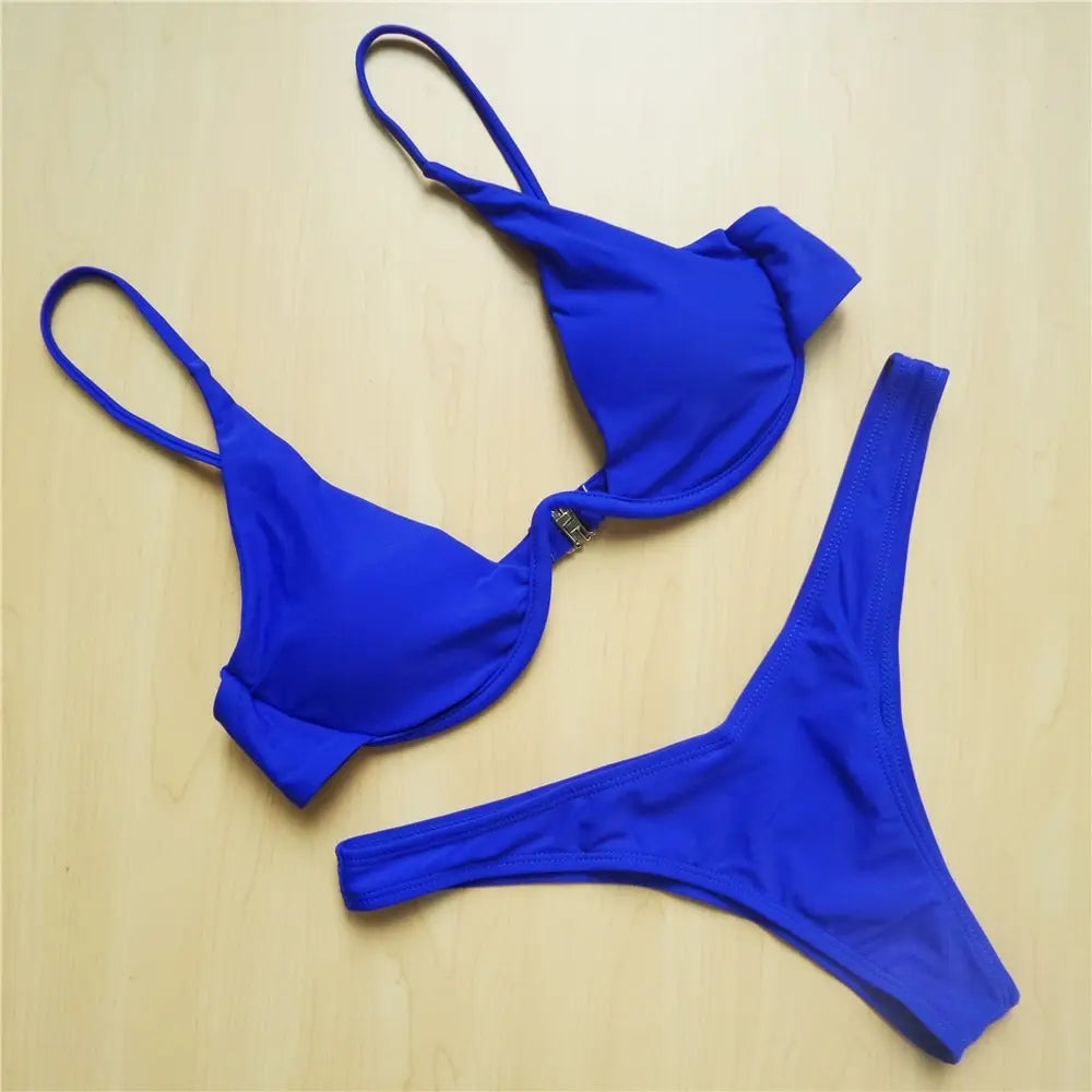 Neon Green V-bar Underwire Bikini 2025 Female Swimsuit Women Swimwear Two-piece V shape Wire Bikini set Bather Bathing Suit K439