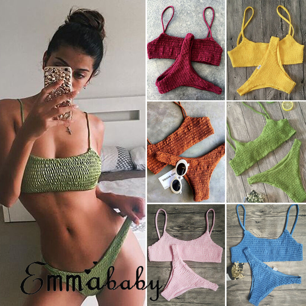 Yellow Ruffles Crochet Sexy Bikini Set Women Push-up Padded Bra Biquini Swimsuit Triangle Swimwear Bathing Suit Mujer
