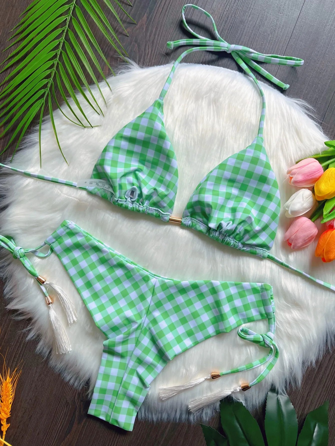 RUOTONSEPT Sexy Lattice Print Bandage Bikini Set Women's Swimsuit Two-piece Triangle Swimwear Bathing Suit Brazilian Biquini New