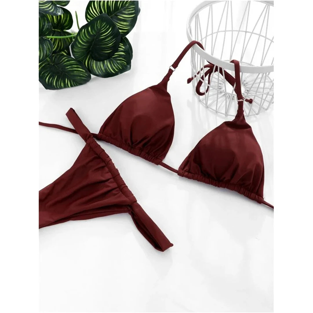 14 Colors Halter High Leg Cut Bikini Women Swimwear Female Swimsuit Two-pieces Bikini set Bather Bathing Suit Swim Lady V4010