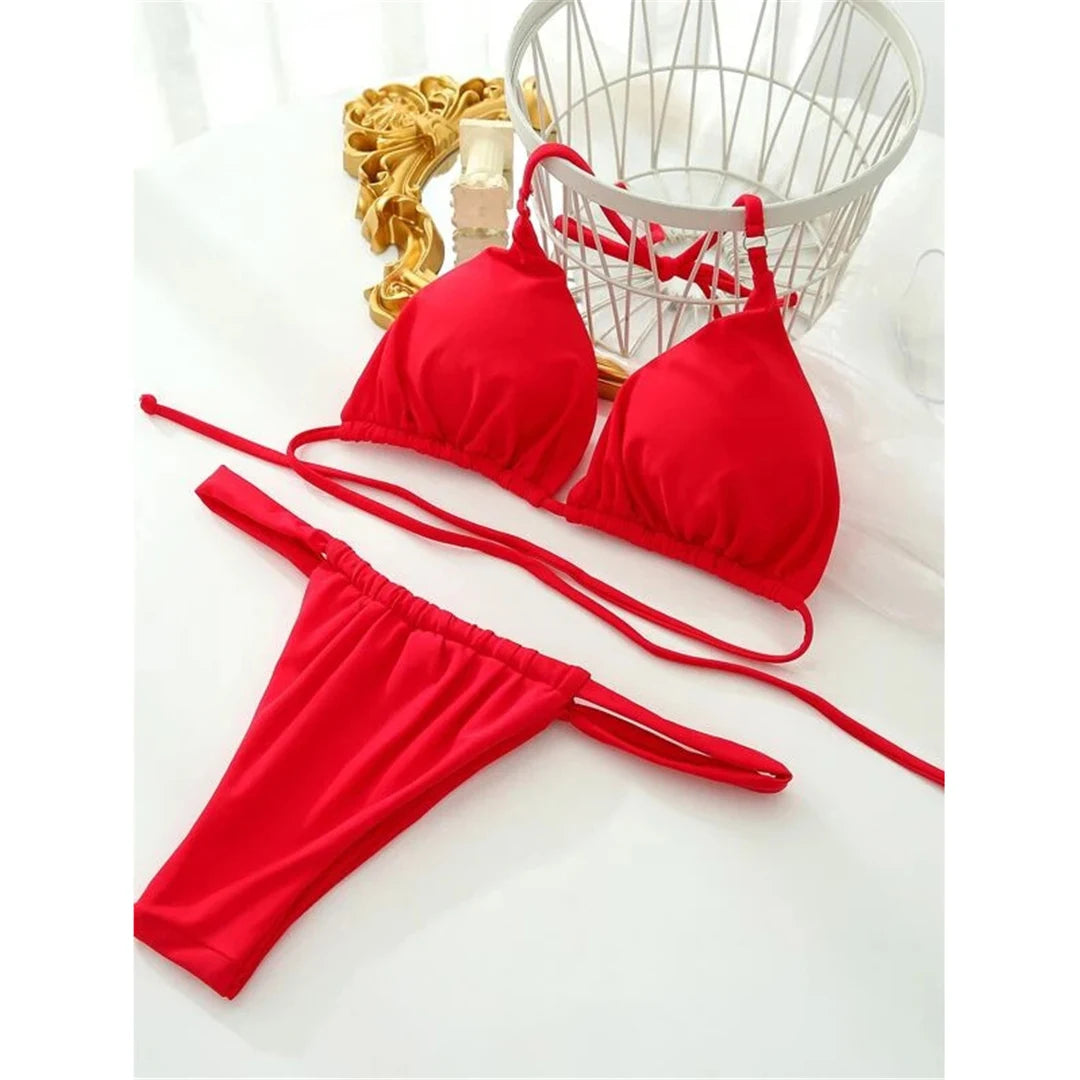 14 Colors Halter High Leg Cut Bikini Women Swimwear Female Swimsuit Two-pieces Bikini set Bather Bathing Suit Swim Lady V4010