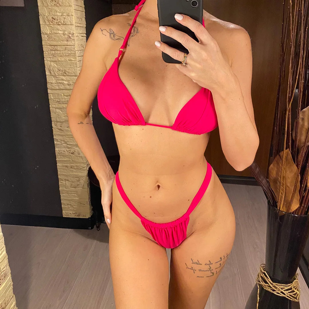 14 Colors Halter High Leg Cut Bikini Women Swimwear Female Swimsuit Two-pieces Bikini set Bather Bathing Suit Swim Lady V4010