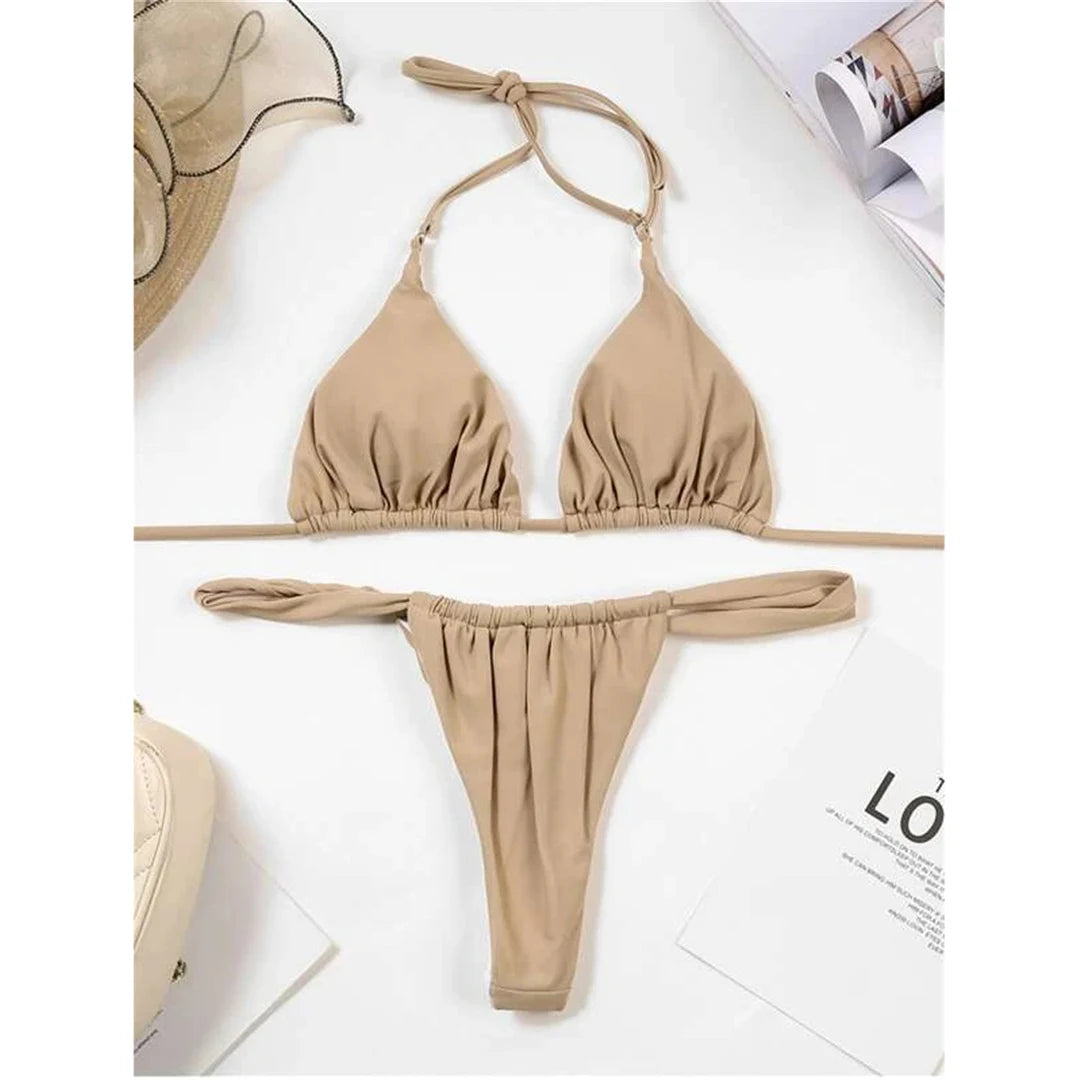 14 Colors Halter High Leg Cut Bikini Women Swimwear Female Swimsuit Two-pieces Bikini set Bather Bathing Suit Swim Lady V4010