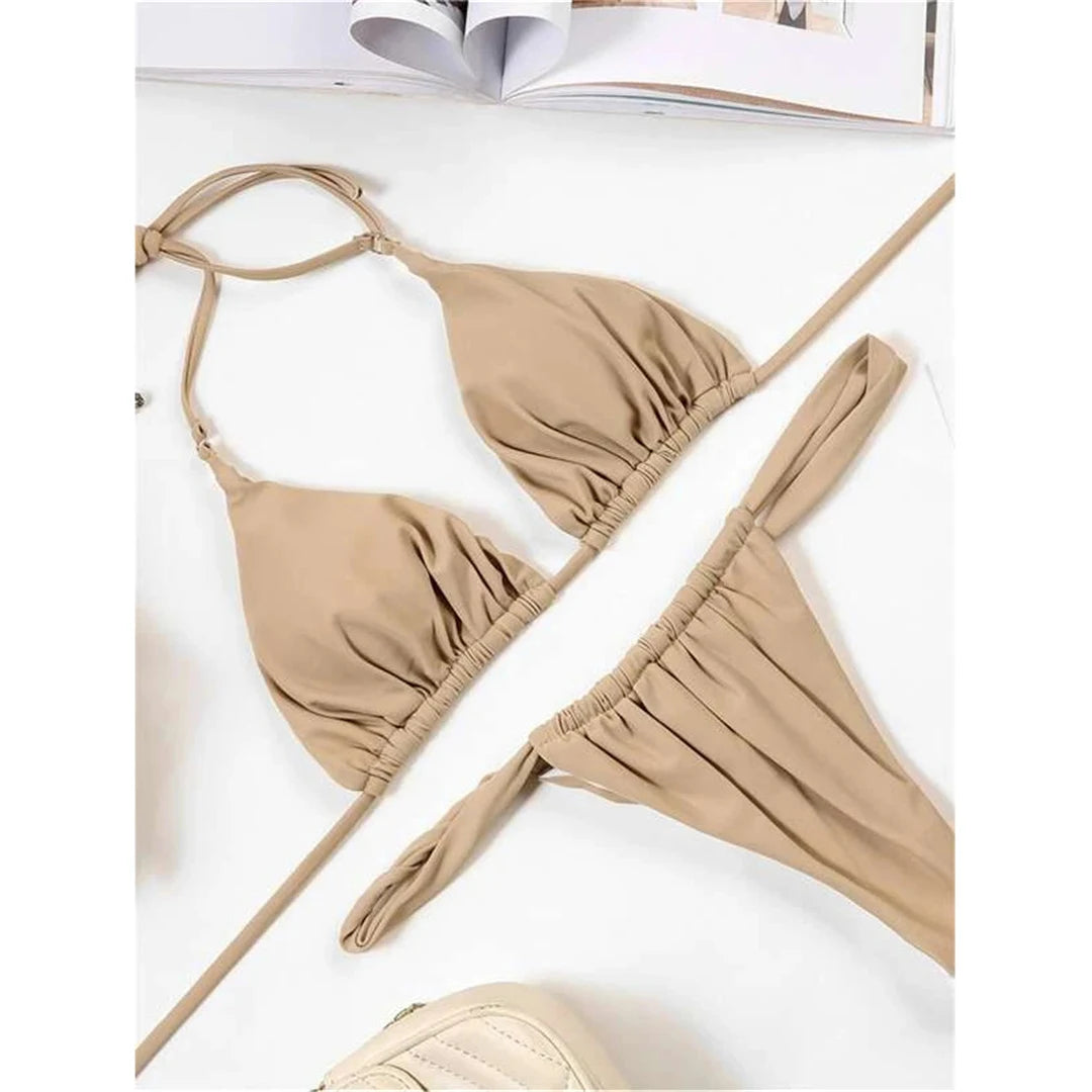 14 Colors Halter High Leg Cut Bikini Women Swimwear Female Swimsuit Two-pieces Bikini set Bather Bathing Suit Swim Lady V4010