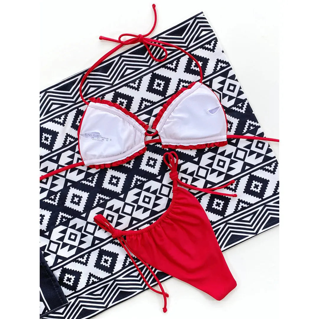 Sexy Ruffled Frilled Pleated Ruched Bikini Women Swimwear Female Swimsuit Two-pieces Bikini set Bather Bathing Suit Swim V3239SW