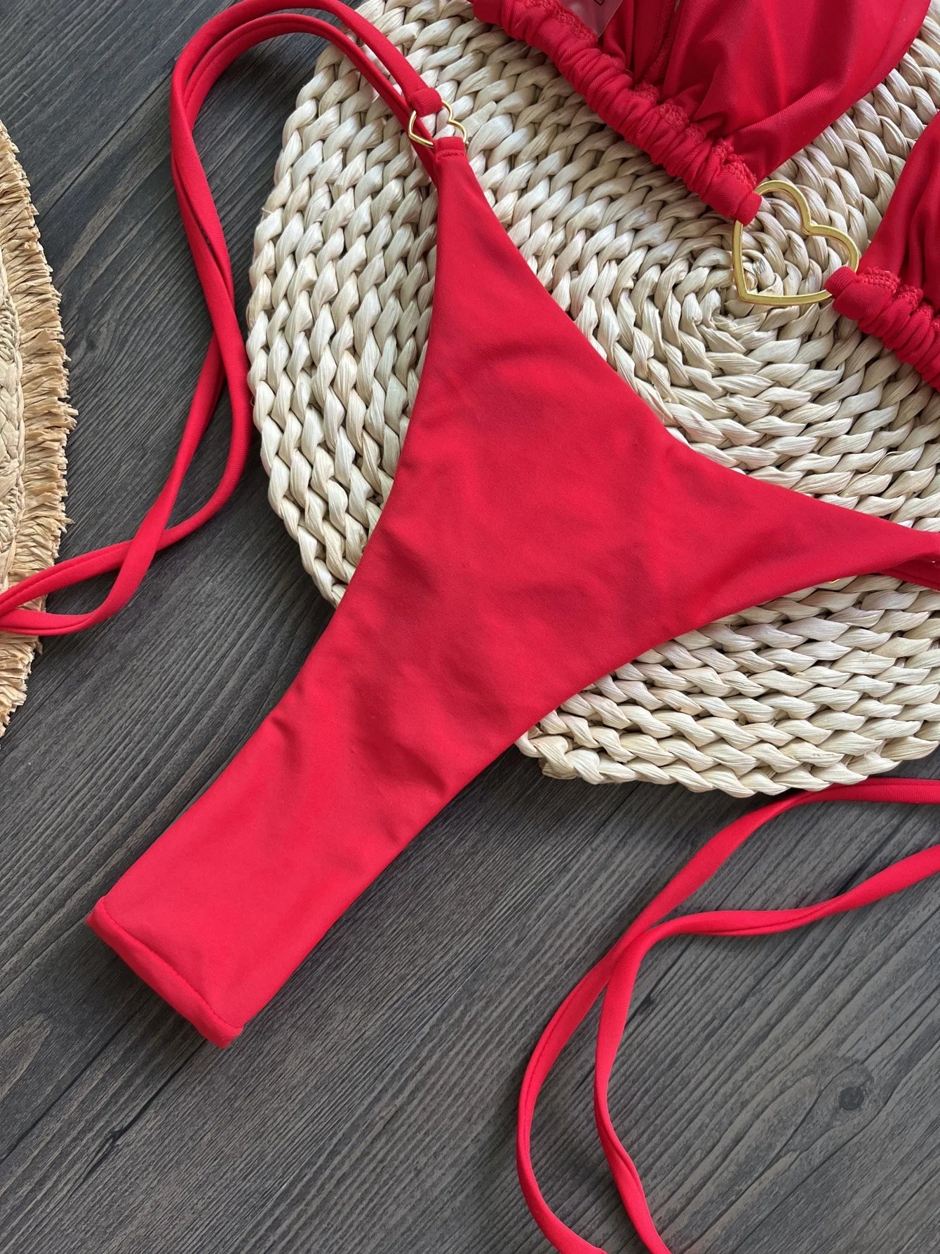 2026 New Red Solid Color Bikini Set for Women Triangle Cup Halter Backless Swimsuit Suit Beach Vacation Thong Sexy Swimwear