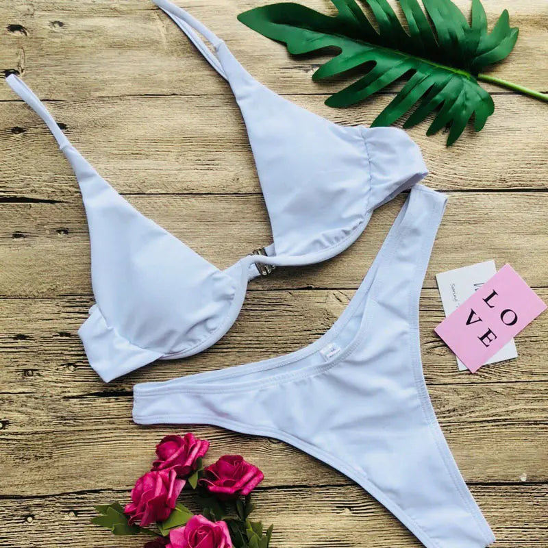Neon Green V-bar Underwire Bikini 2025 Female Swimsuit Women Swimwear Two-piece V shape Wire Bikini set Bather Bathing Suit K439