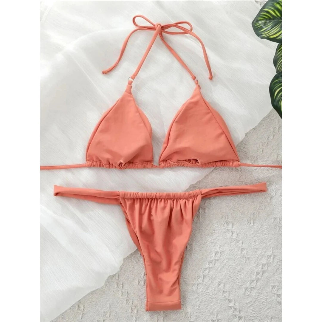 14 Colors Halter High Leg Cut Bikini Women Swimwear Female Swimsuit Two-pieces Bikini set Bather Bathing Suit Swim Lady V4010