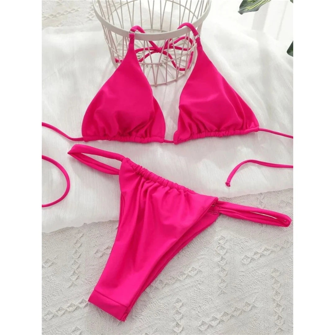14 Colors Halter High Leg Cut Bikini Women Swimwear Female Swimsuit Two-pieces Bikini set Bather Bathing Suit Swim Lady V4010