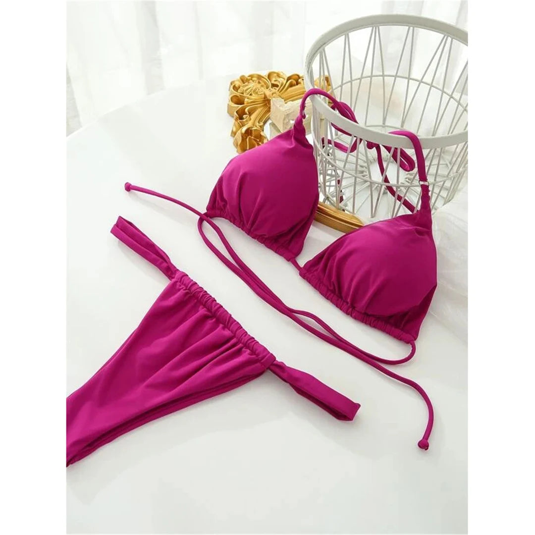 14 Colors Halter High Leg Cut Bikini Women Swimwear Female Swimsuit Two-pieces Bikini set Bather Bathing Suit Swim Lady V4010