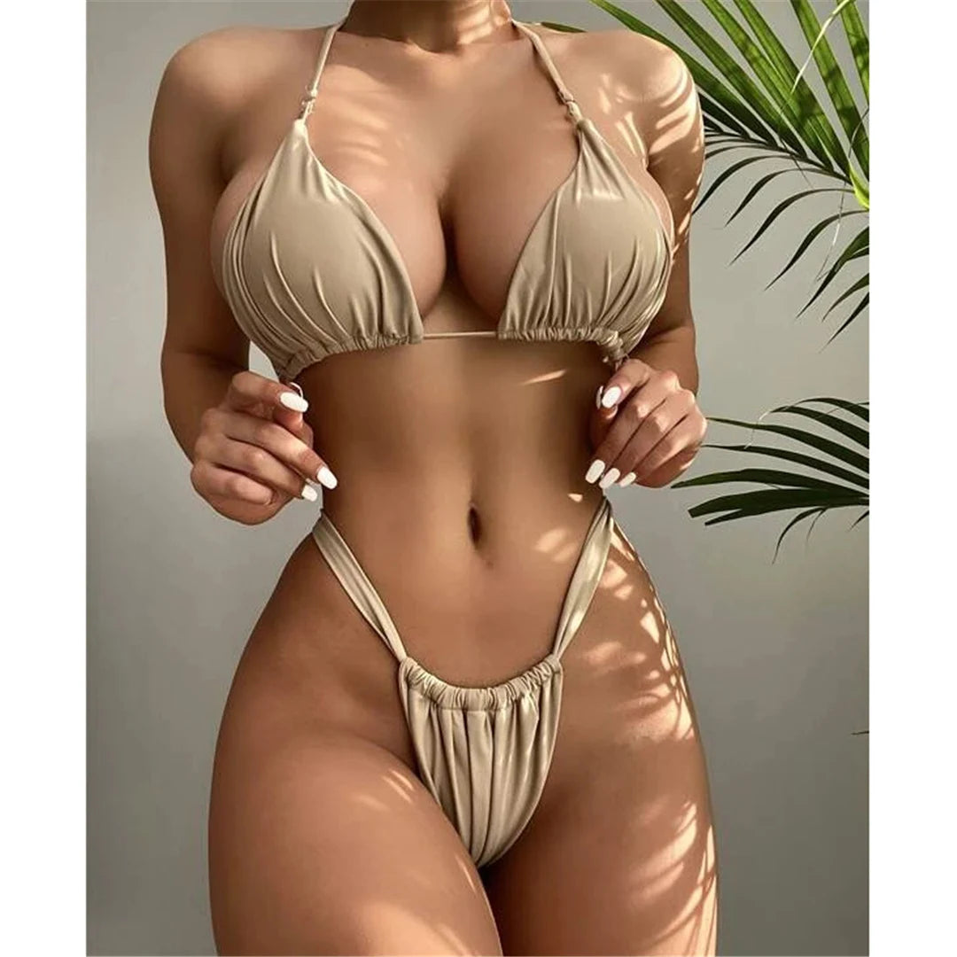 14 Colors Halter High Leg Cut Bikini Women Swimwear Female Swimsuit Two-pieces Bikini set Bather Bathing Suit Swim Lady V4010