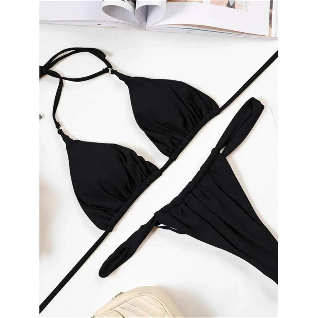 14 Colors Halter High Leg Cut Bikini Women Swimwear Female Swimsuit Two-pieces Bikini set Bather Bathing Suit Swim Lady V4010