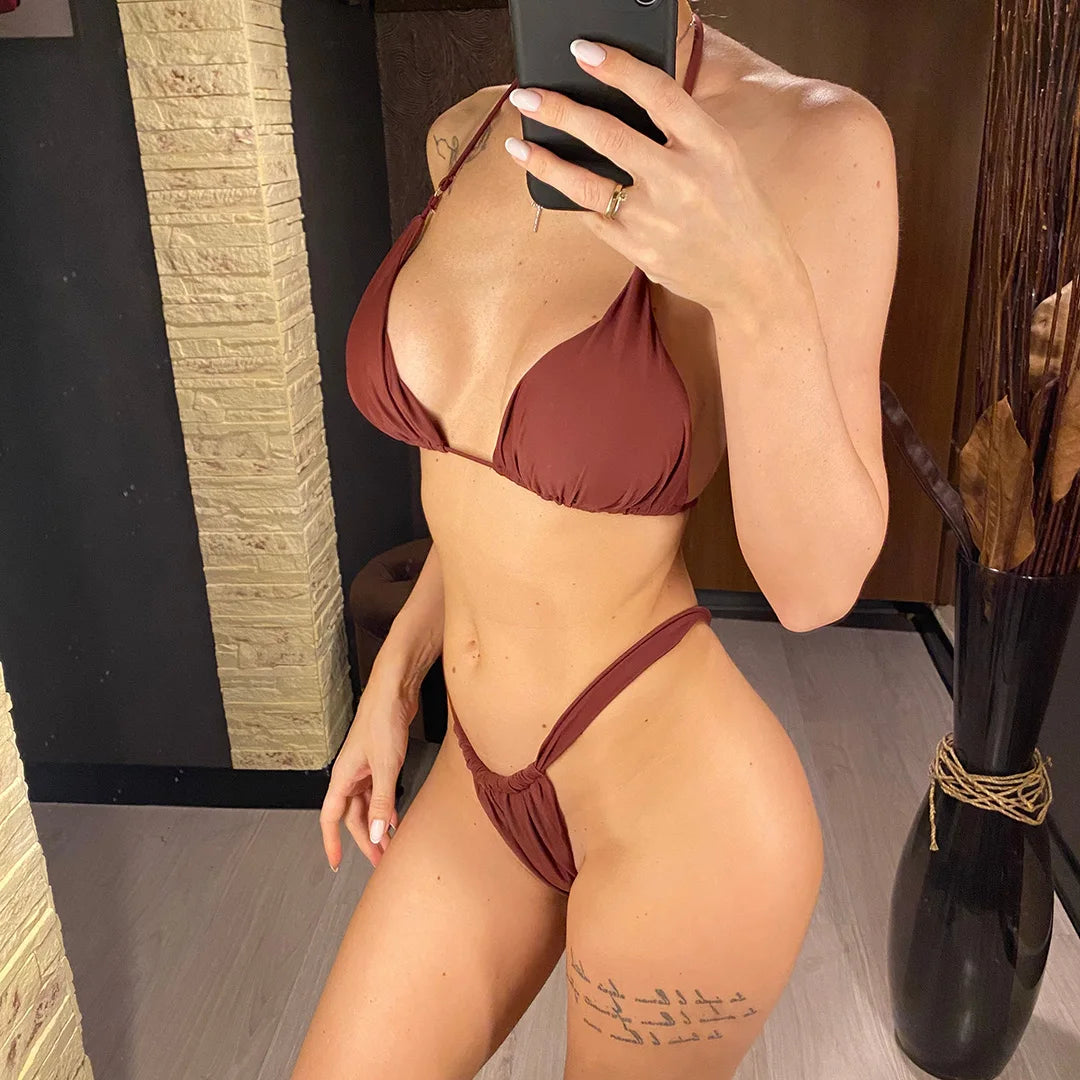 14 Colors Halter High Leg Cut Bikini Women Swimwear Female Swimsuit Two-pieces Bikini set Bather Bathing Suit Swim Lady V4010