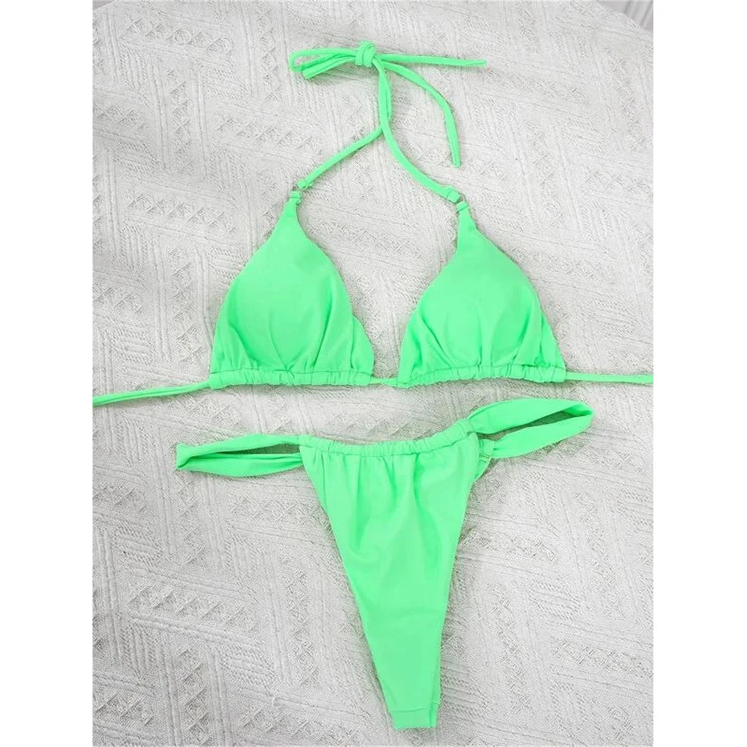14 Colors Halter High Leg Cut Bikini Women Swimwear Female Swimsuit Two-pieces Bikini set Bather Bathing Suit Swim Lady V4010