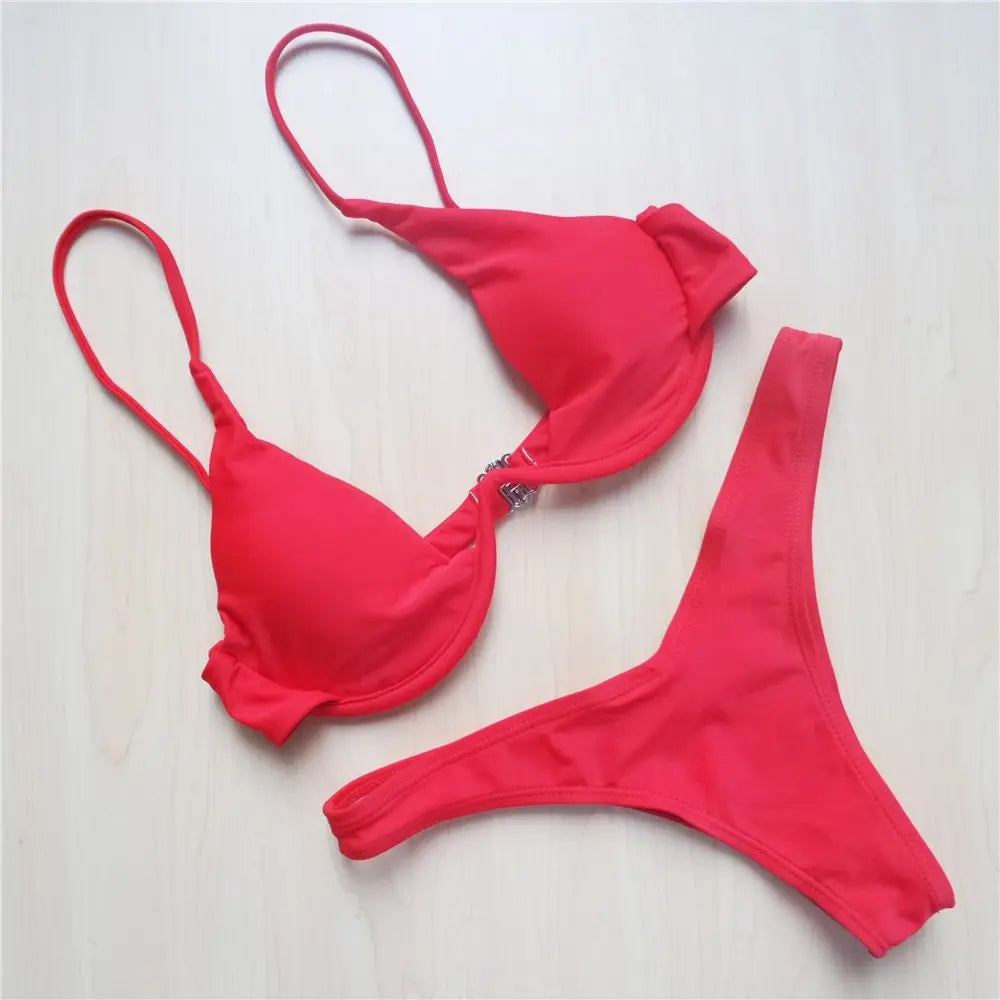Neon Green V-bar Underwire Bikini 2025 Female Swimsuit Women Swimwear Two-piece V shape Wire Bikini set Bather Bathing Suit K439