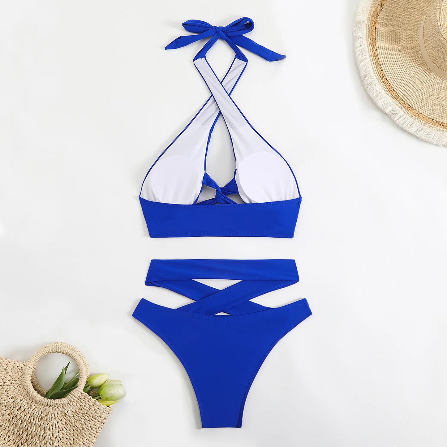 Sexy Red Black Bikinis Sets 2025 Women Criss Cross Bandage Swimwear Biquini Summer Push Up Beach Hollow Out High Waist Swimsuit