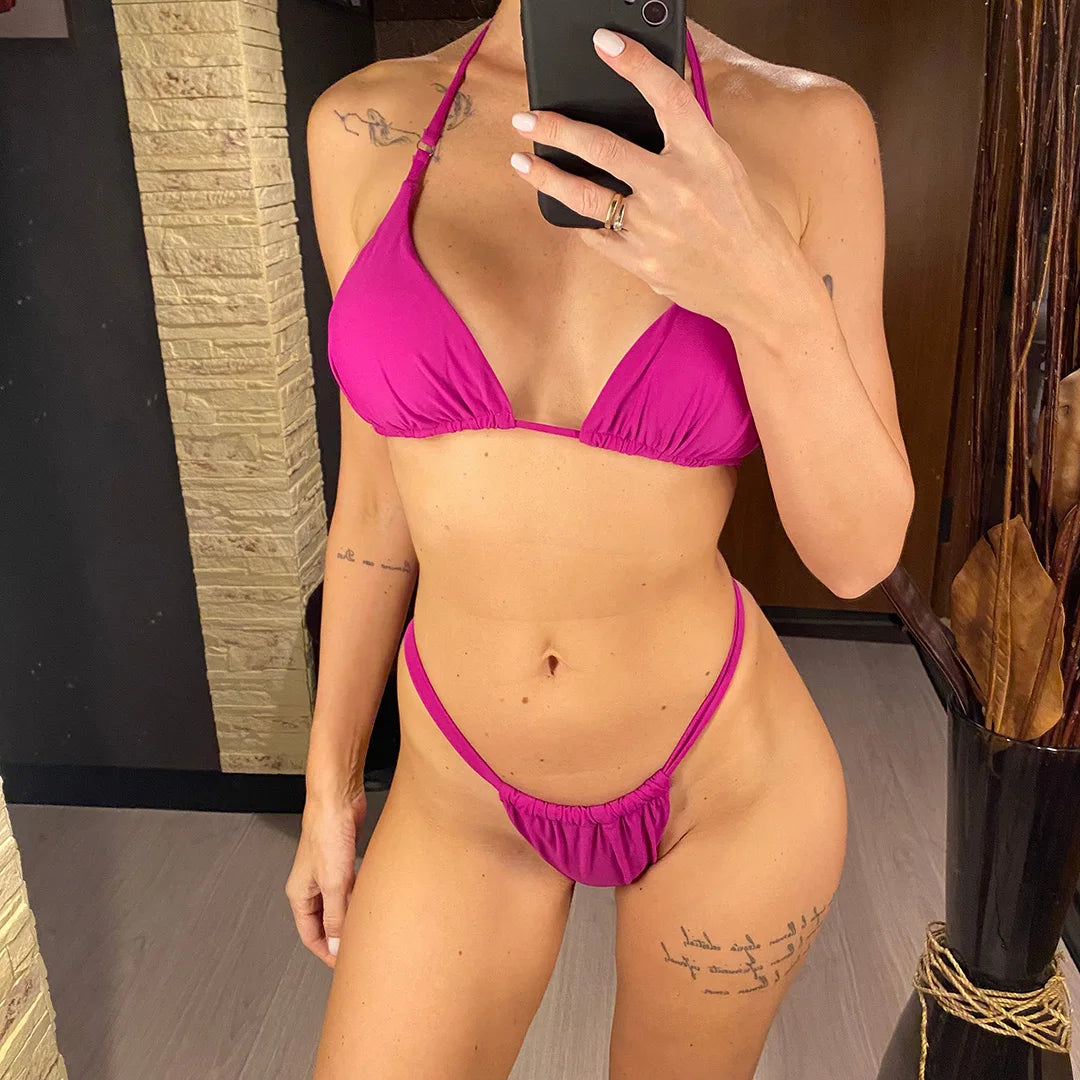 14 Colors Halter High Leg Cut Bikini Women Swimwear Female Swimsuit Two-pieces Bikini set Bather Bathing Suit Swim Lady V4010