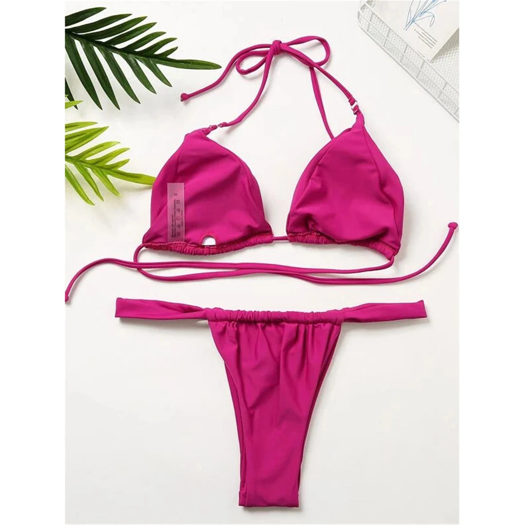 14 Colors Halter High Leg Cut Bikini Women Swimwear Female Swimsuit Two-pieces Bikini set Bather Bathing Suit Swim Lady V4010