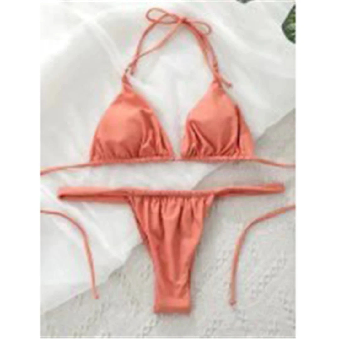 14 Colors Halter High Leg Cut Bikini Women Swimwear Female Swimsuit Two-pieces Bikini set Bather Bathing Suit Swim Lady V4010