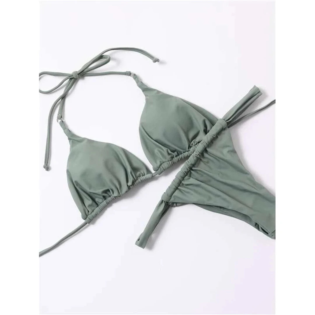 14 Colors Halter High Leg Cut Bikini Women Swimwear Female Swimsuit Two-pieces Bikini set Bather Bathing Suit Swim Lady V4010