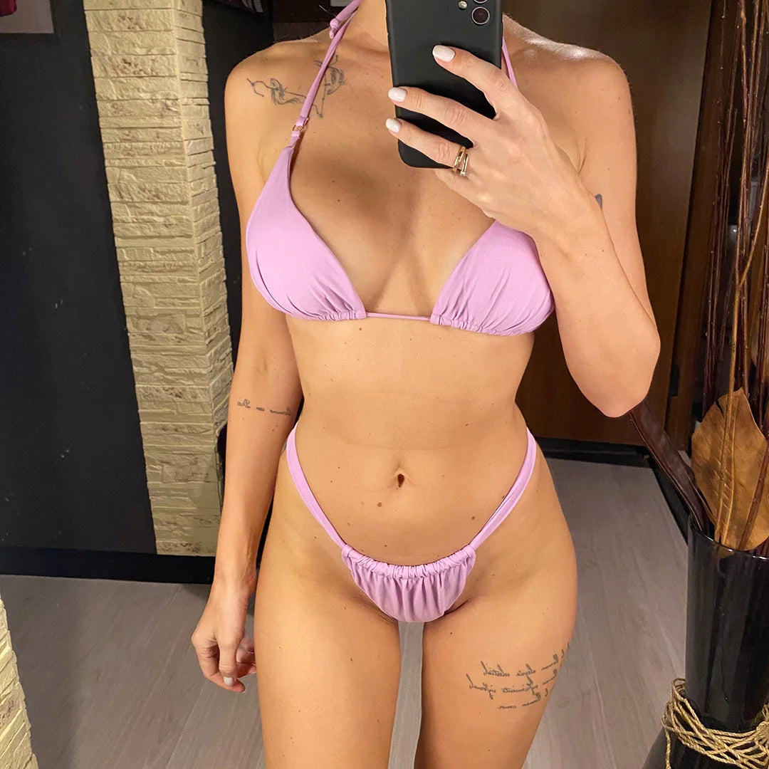 14 Colors Halter High Leg Cut Bikini Women Swimwear Female Swimsuit Two-pieces Bikini set Bather Bathing Suit Swim Lady V4010