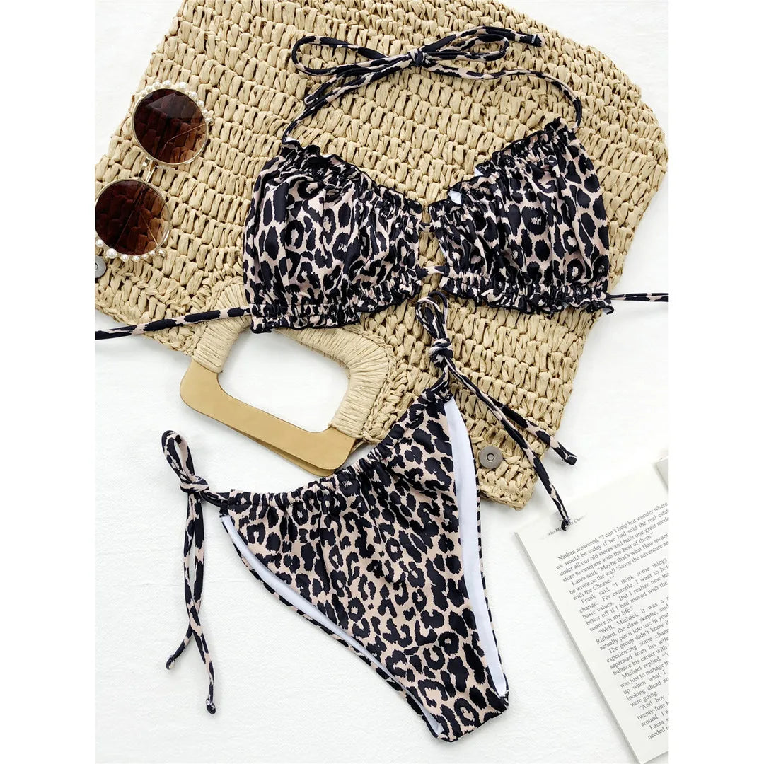 Sexy Ruffled Frilled Pleated Ruched Bikini Women Swimwear Female Swimsuit Two-pieces Bikini set Bather Bathing Suit Swim V3239SW