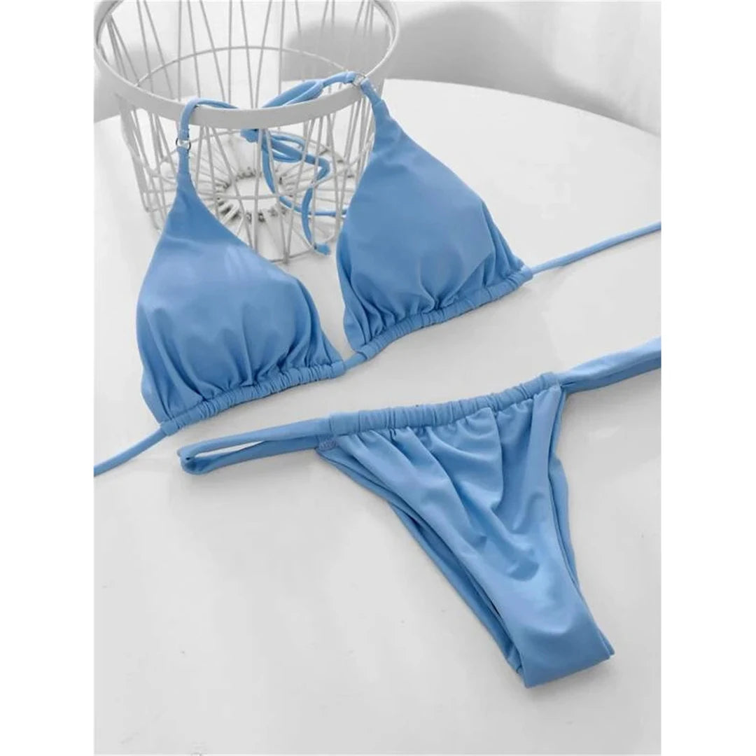 14 Colors Halter High Leg Cut Bikini Women Swimwear Female Swimsuit Two-pieces Bikini set Bather Bathing Suit Swim Lady V4010