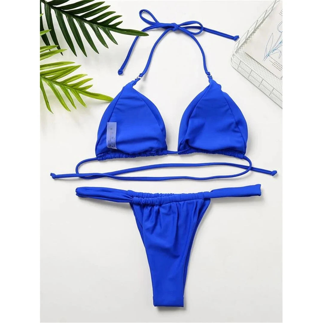 14 Colors Halter High Leg Cut Bikini Women Swimwear Female Swimsuit Two-pieces Bikini set Bather Bathing Suit Swim Lady V4010