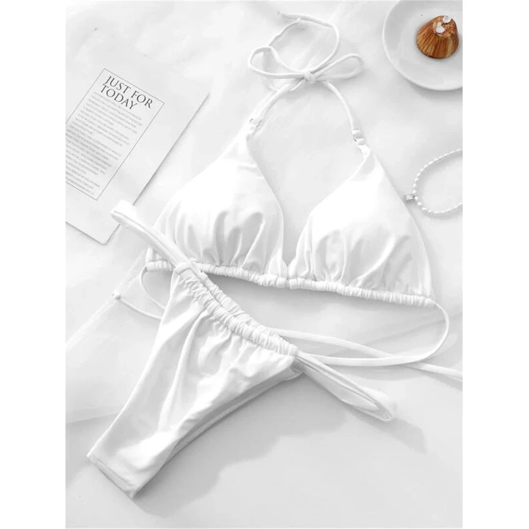 14 Colors Halter High Leg Cut Bikini Women Swimwear Female Swimsuit Two-pieces Bikini set Bather Bathing Suit Swim Lady V4010