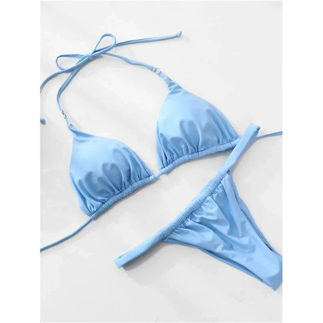 14 Colors Halter High Leg Cut Bikini Women Swimwear Female Swimsuit Two-pieces Bikini set Bather Bathing Suit Swim Lady V4010