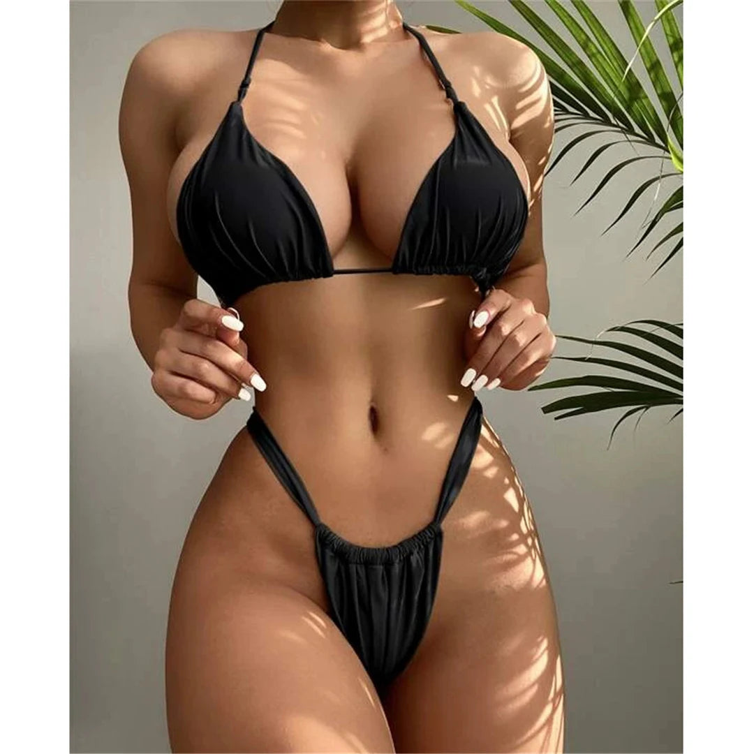 14 Colors Halter High Leg Cut Bikini Women Swimwear Female Swimsuit Two-pieces Bikini set Bather Bathing Suit Swim Lady V4010