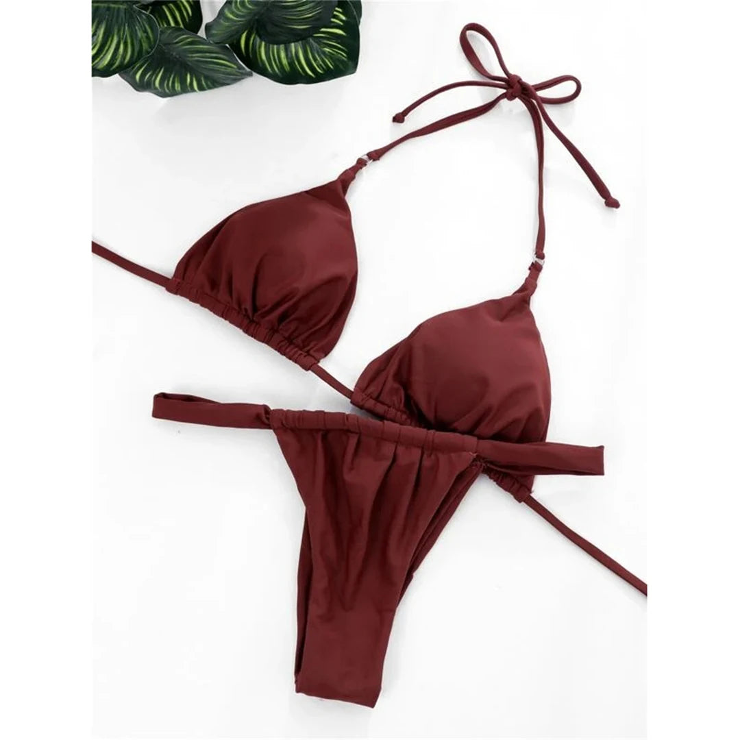 14 Colors Halter High Leg Cut Bikini Women Swimwear Female Swimsuit Two-pieces Bikini set Bather Bathing Suit Swim Lady V4010
