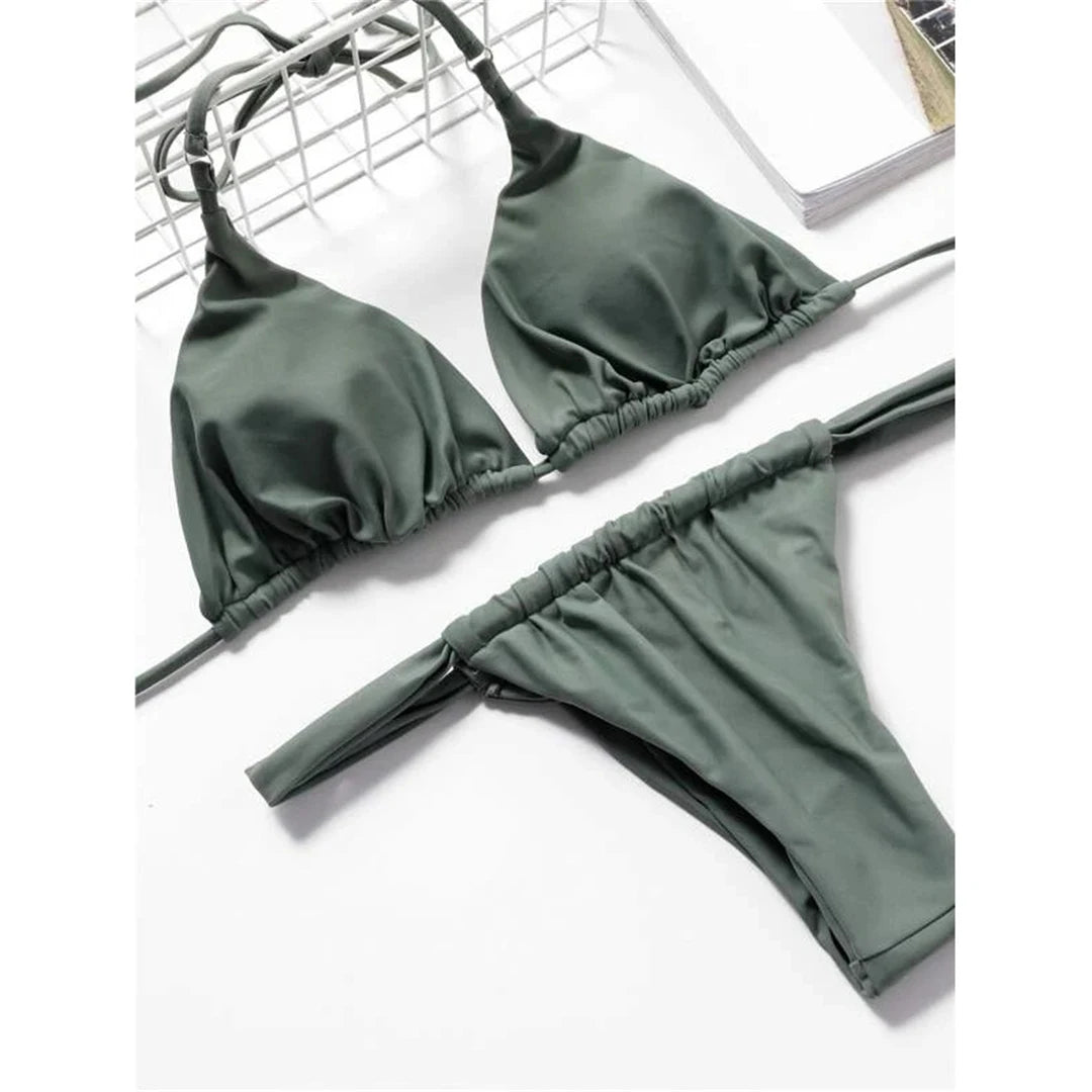 14 Colors Halter High Leg Cut Bikini Women Swimwear Female Swimsuit Two-pieces Bikini set Bather Bathing Suit Swim Lady V4010