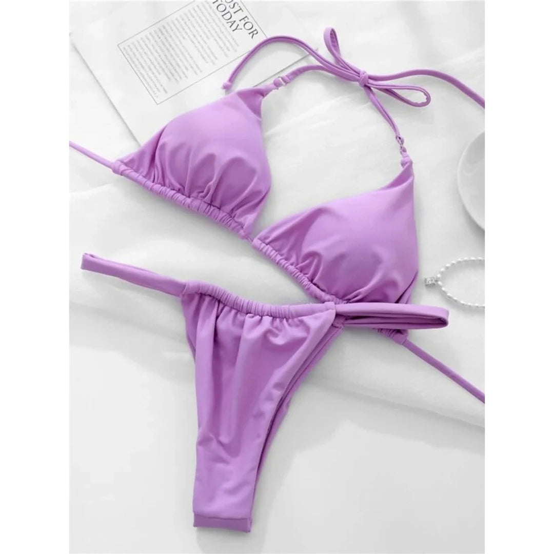 14 Colors Halter High Leg Cut Bikini Women Swimwear Female Swimsuit Two-pieces Bikini set Bather Bathing Suit Swim Lady V4010