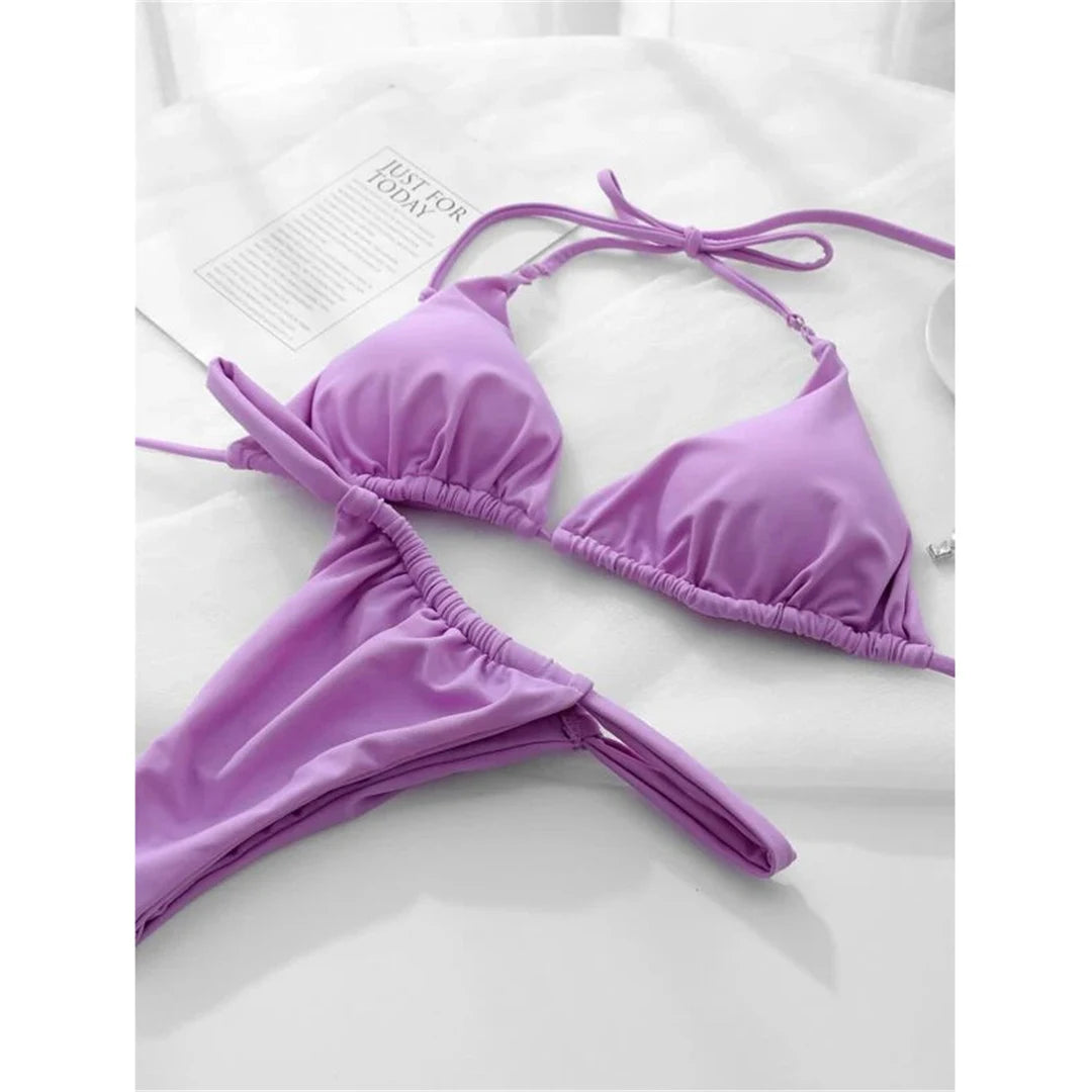 14 Colors Halter High Leg Cut Bikini Women Swimwear Female Swimsuit Two-pieces Bikini set Bather Bathing Suit Swim Lady V4010