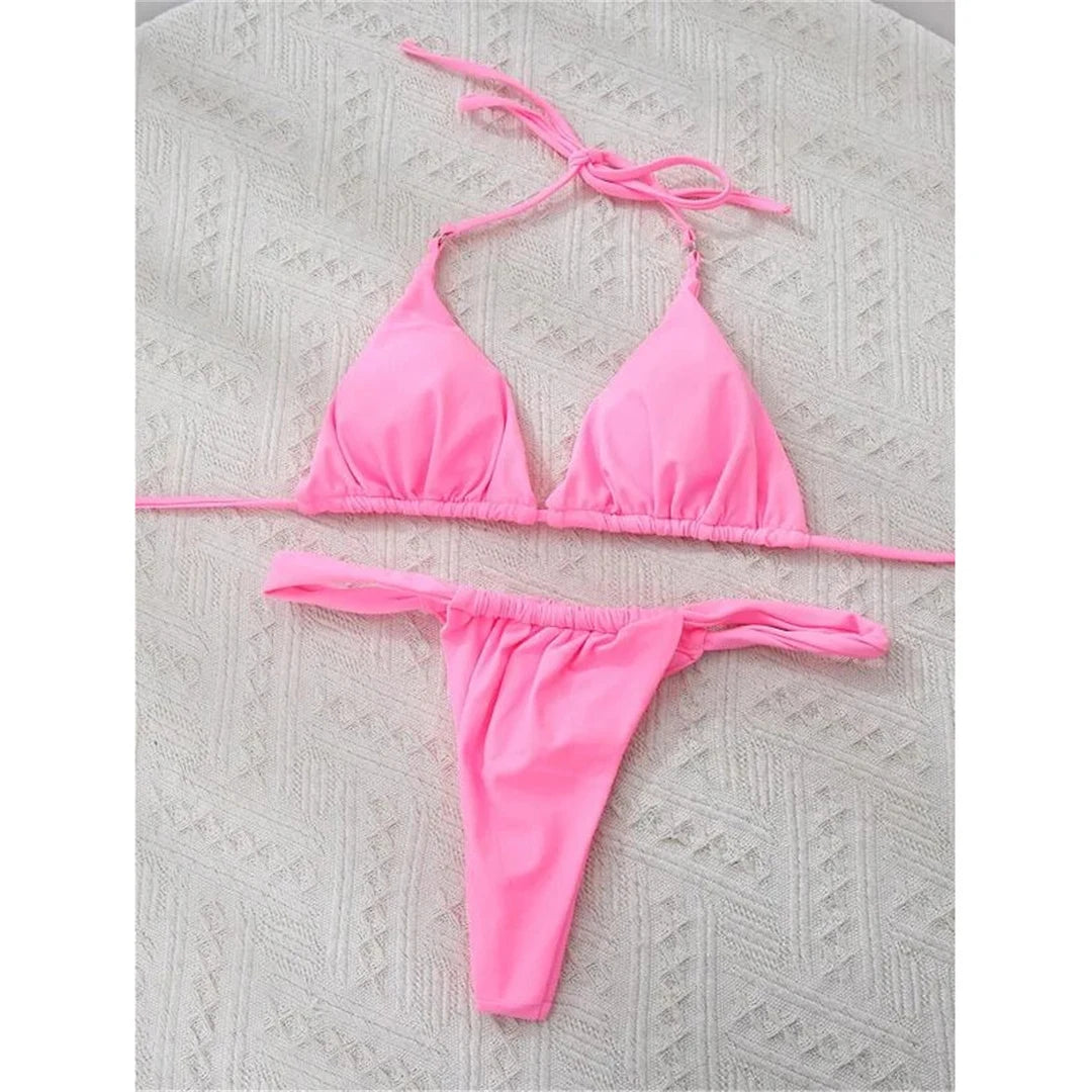 14 Colors Halter High Leg Cut Bikini Women Swimwear Female Swimsuit Two-pieces Bikini set Bather Bathing Suit Swim Lady V4010