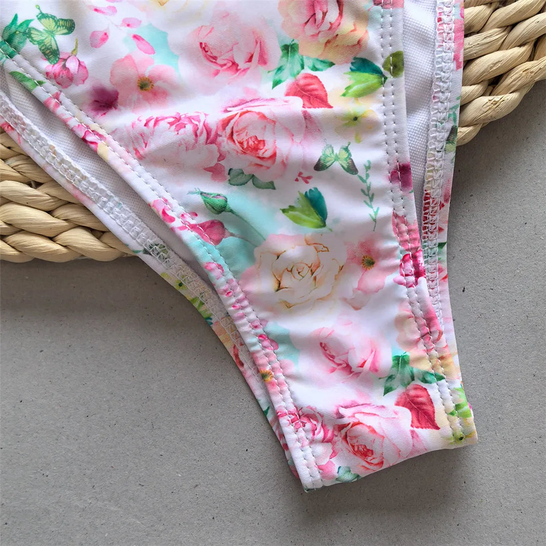 Tie Dye Flowers Printed High Leg Cut Bikini Female Swimsuit Women Swimwear Two-pieces Bikini set Bather Bathing Suit Swim V5842