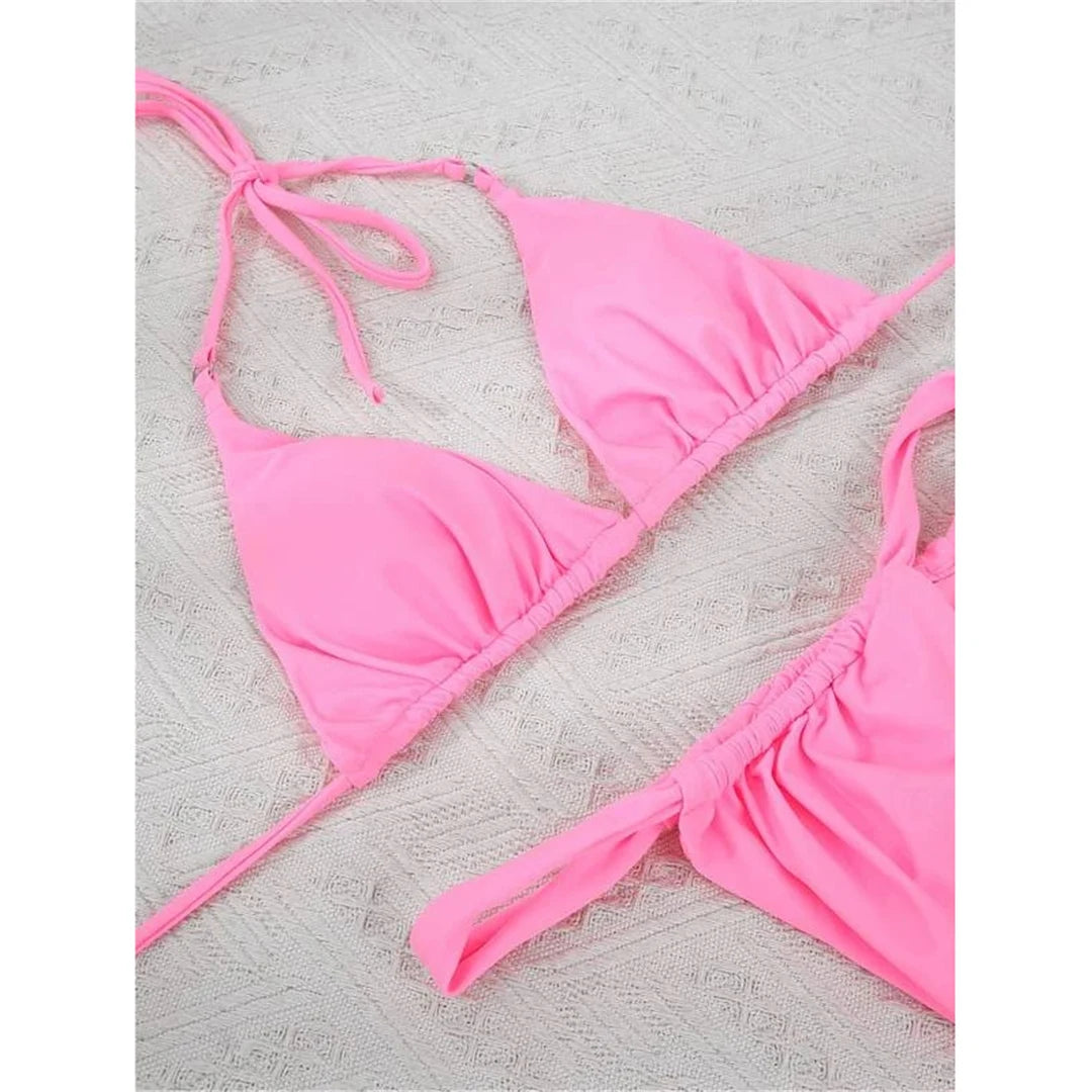14 Colors Halter High Leg Cut Bikini Women Swimwear Female Swimsuit Two-pieces Bikini set Bather Bathing Suit Swim Lady V4010
