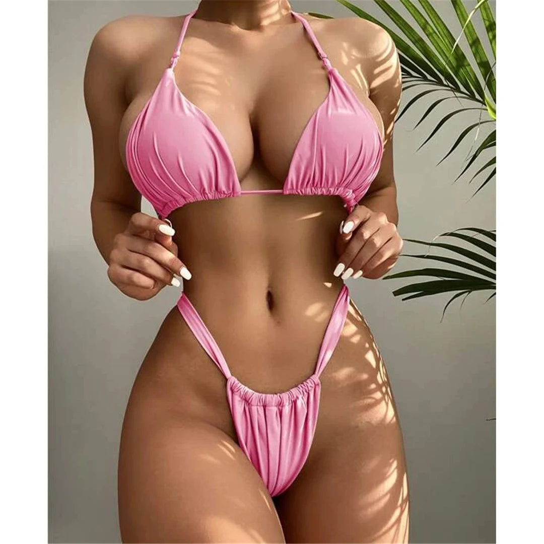 14 Colors Halter High Leg Cut Bikini Women Swimwear Female Swimsuit Two-pieces Bikini set Bather Bathing Suit Swim Lady V4010