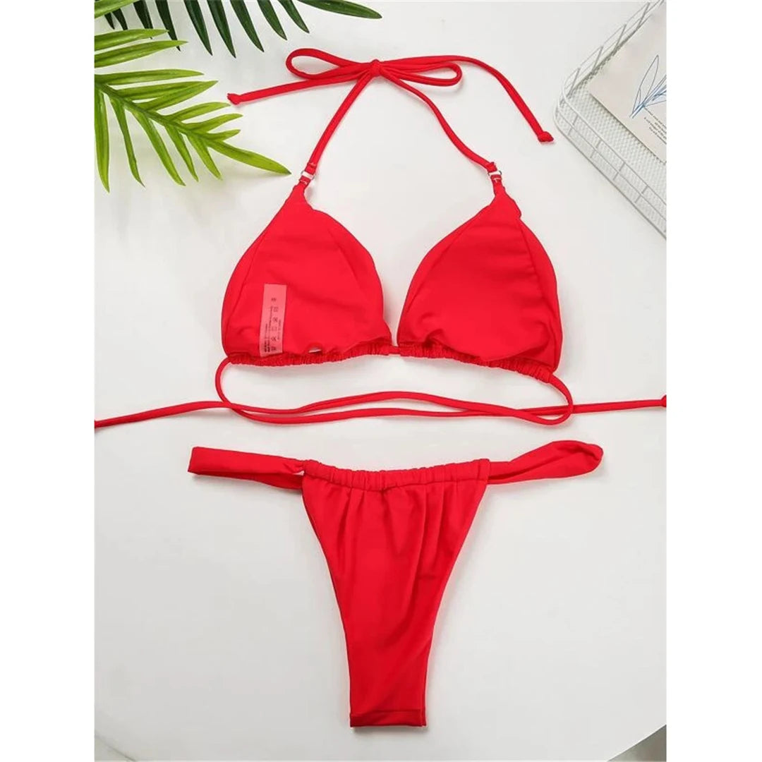 14 Colors Halter High Leg Cut Bikini Women Swimwear Female Swimsuit Two-pieces Bikini set Bather Bathing Suit Swim Lady V4010