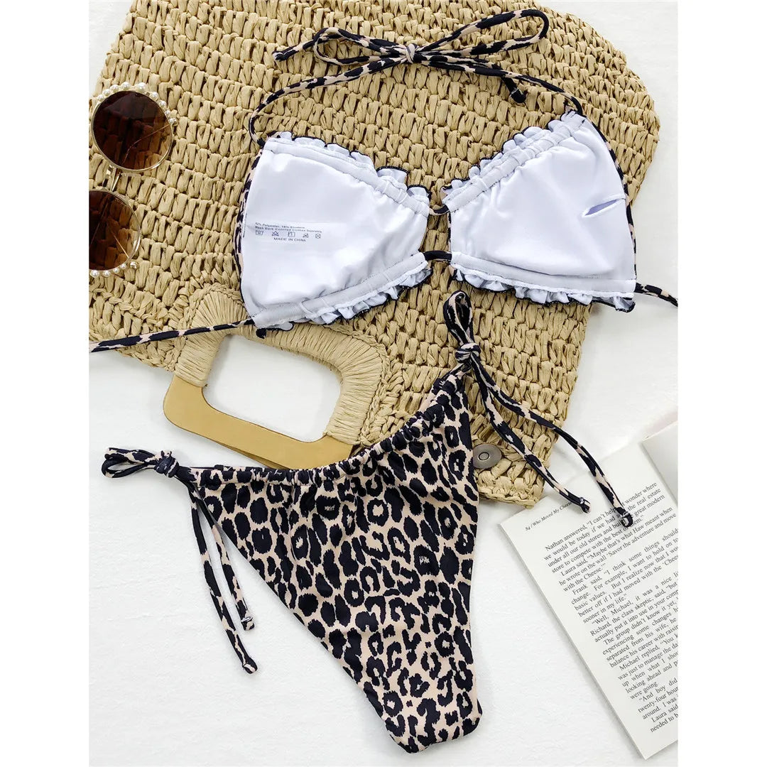 Sexy Ruffled Frilled Pleated Ruched Bikini Women Swimwear Female Swimsuit Two-pieces Bikini set Bather Bathing Suit Swim V3239SW