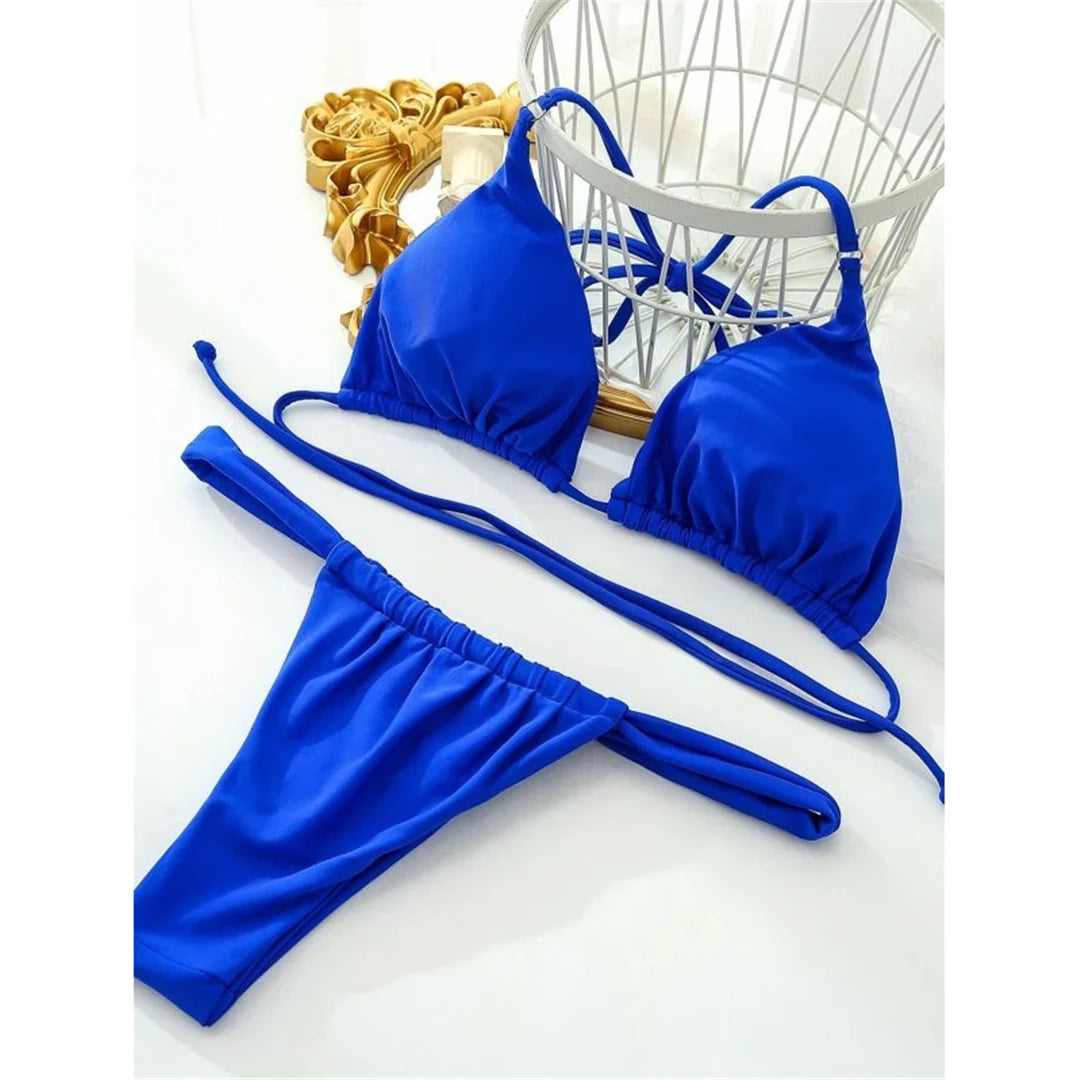 14 Colors Halter High Leg Cut Bikini Women Swimwear Female Swimsuit Two-pieces Bikini set Bather Bathing Suit Swim Lady V4010